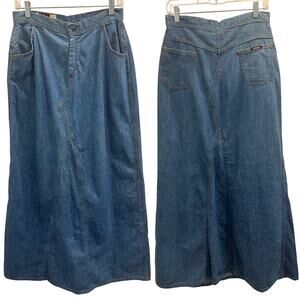 VTG 70s Landlubber Denim Maxi Skirt High‎ Waist Cottage Hippie Retro Boho Medium